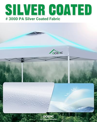 Acepic 10x10 Pop Up Canopy Tent, One Push Instant Outdoor Gazebo with Vented Top, Upgraded 300D Silver Coated Sun Shade fo...