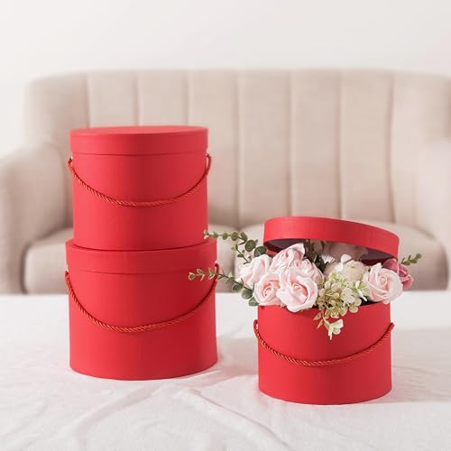 Soul & Lane Round Flower Boxes with Lids: Set of 3 Large Gift Boxes for Flowers and Bouquets, Cardboard Cylinder Gift Box ...