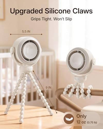 SWEETFULL Portable Stroller Fan, Pinch-Proof Baby Fan, 10H Battery, 5-Speed Quiet Mini Clip on Fan, USB-C Rechargeable wit...