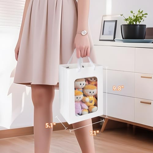 MOXARYSU 6 Pcs White Gift Bags with Clear Window: 9.8x5.1x7.1 Inch Small Medium Kraft Paper Bags with Handle For Party Bus...