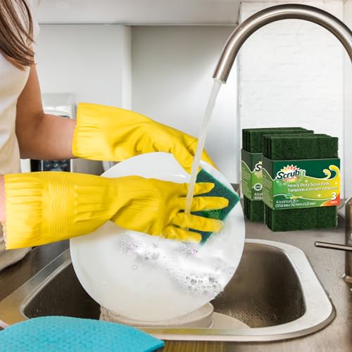 Scouring Pads - Heavy Duty Household Cleaning Scrubber with Non-Scratch Anti-Grease Technology - Reusable Scrubbing Pads -...