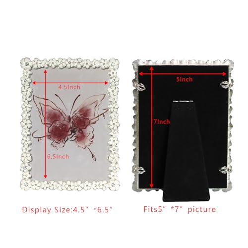 XinZhiRun Metal Picture Frame Silver Plated with White Flower Enamel Lovely Flowers Photo Frame 5 x 7 inch for Home Decor,...