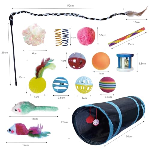 PetLike 25pcs Interactive Cat Toys Set Collapsible Cat Tunnel Interactive Feather Teaser Wand,Spring Toys & Balls for Indo...