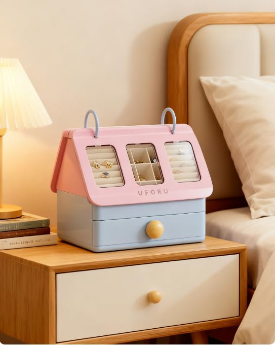 Reflygen Lovely Jewellery Storage Box,Multi-Compartment Clear Window For Earrings,Rings,Necklaces,Portable Desktop Storage...