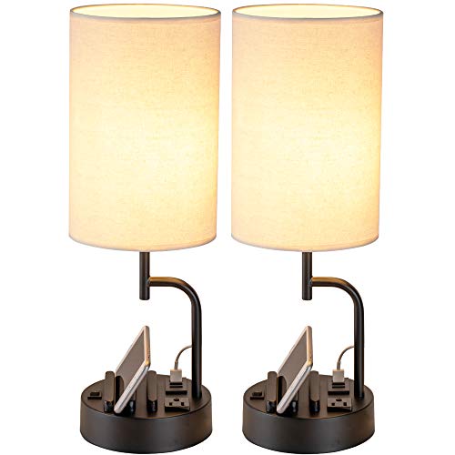 Dreamholder Table Lamp with 3 USB Charging Ports, Modern Desk Lamp with AC Outlet and Phone Stands, Perfect Bedside Lamp f...