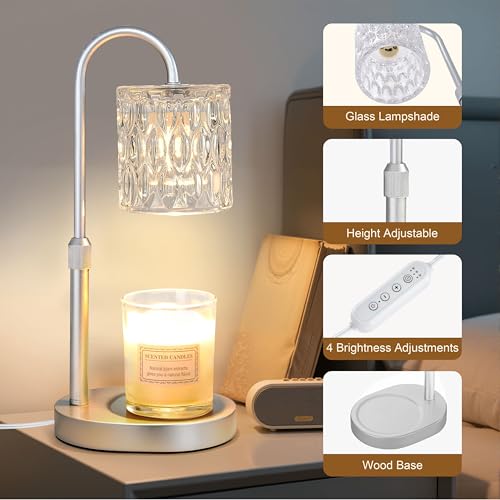 Dreamholder Electric Candle Warmer Lamp with Timer & Dimmer, Adjustable Height Wax Melt Warmer for Jar Candles, Wood Base ...