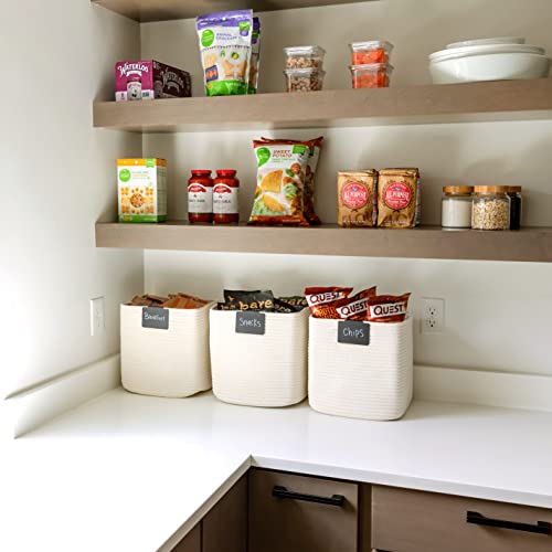 NaturalCozy Storage Cubes 11 Inch Cotton Rope Woven Baskets for Organizing, 3-Pack | Cube Storage Bin | Square Storage Bas...
