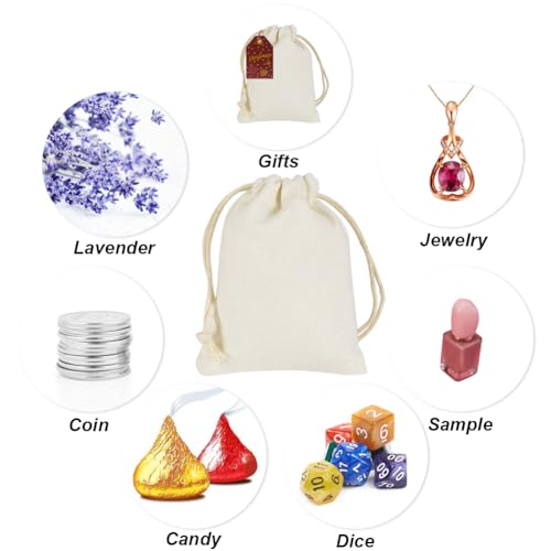 HRX Package 20pcs Little Muslin Bags 3x4 inches, Double Drawstring Cotton Jewelry Pouches Empty Sachet for Mini Gift Party...