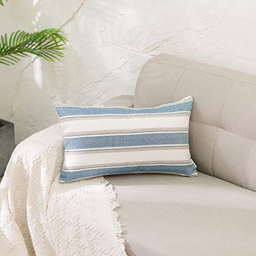 NATUS WEAVER Set of 2,Stripe Pillow Case Soft Linen Rectangle Decorative Throw Cushion Cover Pillowcase with Invisible Zip...
