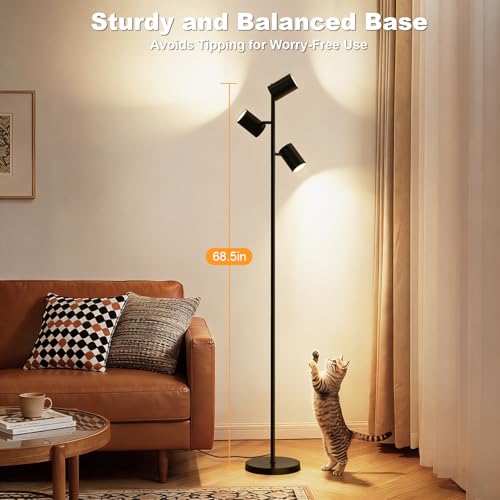 4000LM LED Tree Floor Lamp, 36W Super Bright Reading Lamp with Remote, Dimmable Tall Standing Light with 3 Rotatable Heads...