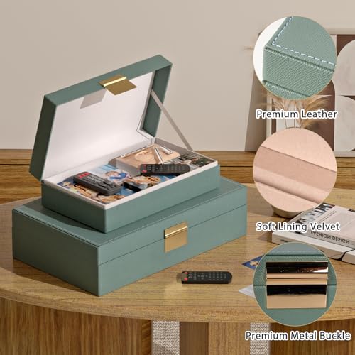 Decorative Storage Boxes Set of 2 - Multi-Purpose Beautiful PU Leather Organizer Bins for Your Home Decor - Decorative Con...