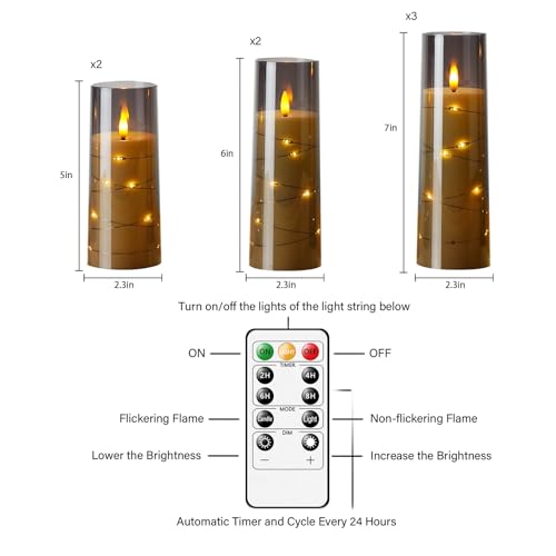 Eebuss Flameless Candles with Embedded Star String, Battery Operated LED Pillar Candles with Timer and Remote Control,Home...