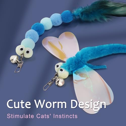 SONGWAY Cat Wand Toys for Indoor Cats - Cat Toy Set with Retractable Teaser Wand and 6 PCS Fairy Feather Toy Refills, Drag...