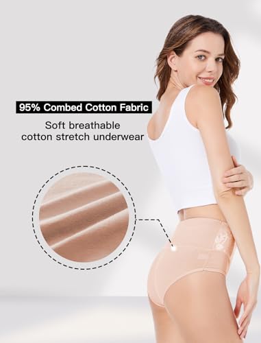 HAVVIS Women's Briefs Underwear Cotton High Waist Tummy Control Panties Rose Jacquard Ladies Panty Multipack