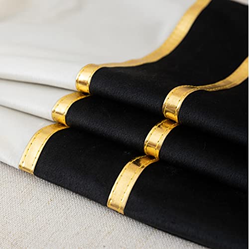 ZLINA Set of 2 Velvet Decorative Throw Pillow Covers Black White Patchwork with Gold Leather Pillow Covers 18 × 18 Inch Cu...