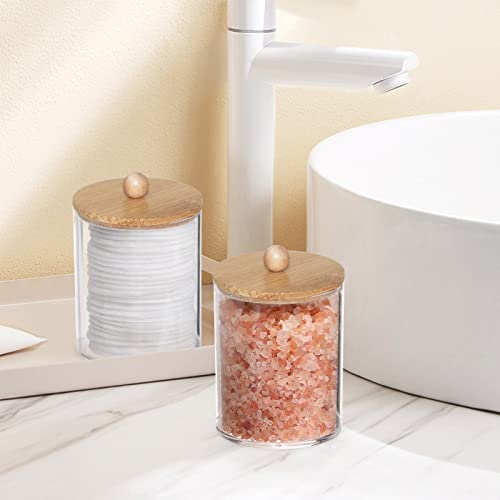 Tbestmax 10 Oz Cotton Swab/Ball/Pad Holder, Qtip Apothecary Jar, Clear Bathroom Containers Dispenser for Storage 3 Pack Wo...