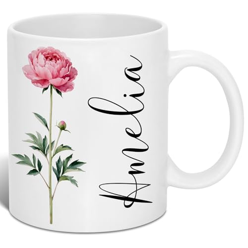 Custom Coffee Mug with Birth Flower & Name - 11oz Large Ceramic Personalized Coffee Cup for Women, Pretty Floral Tea Mugs ...