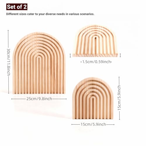 Nawwoo 2 Pcs Natural Wood Arch Decor, Boho Shelf & Serving Board for Fireplace Mantel, Kitchen Counter - Light Pine Finis...