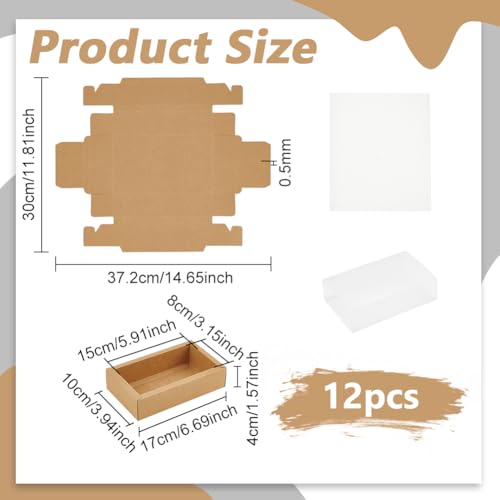 BENECREAT 12Packs Large Rectangle Brown Kraft Boxes Heavy Duty Gift Box with Clear PVC Windows 5.9x3x1.5 for Party Favor T...