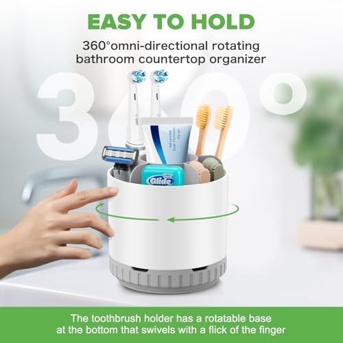 GFWARE Toothbrush Holders for Bathrooms - White Rotating Kids Electric Toothbrush and Toothpaste Holder, Detachable 6 Slot...