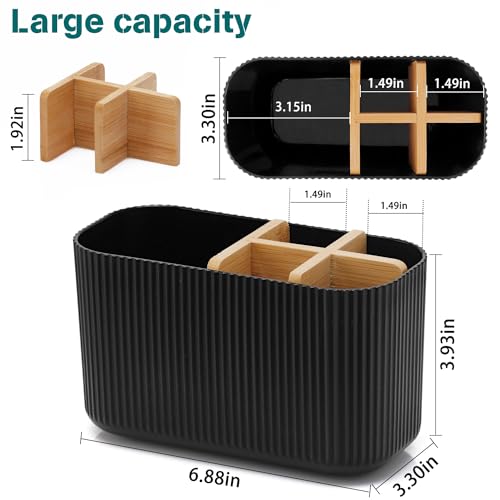 GFWARE Black Toothbrush Holder - Bamboo Toothbrush Holders for Bathrooms Electric Toothbrush Holder Organizer Kids Toothbr...