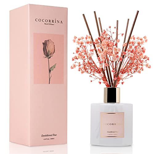 Cocorrína Premium Reed Diffuser Set with Preserved Baby's Breath & Cotton Stick Sandalwood Rose | 6.7oz Scent Fragrance Oi...