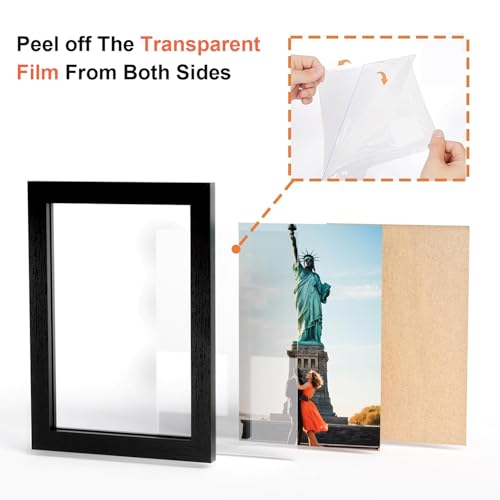 WARM&LOVE 4 Picture Frame, 4x6 Four Folding Hinged Photo Frames, Rustic Wood Desk Family Photo Collage Stand Vertical on T...