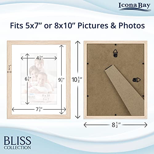 Icona Bay - 8x10 Light Oak Picture Frame with Removable Mat for 5x7 Photo - Modern Style Engineered Wood Frame - Table Top...