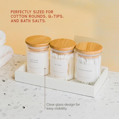 Vase and Vessel Mini Glass Apothecary Jars with Bamboo Lids, Small Bathroom and Kitchen Storage Containers, For Cotton Bal...