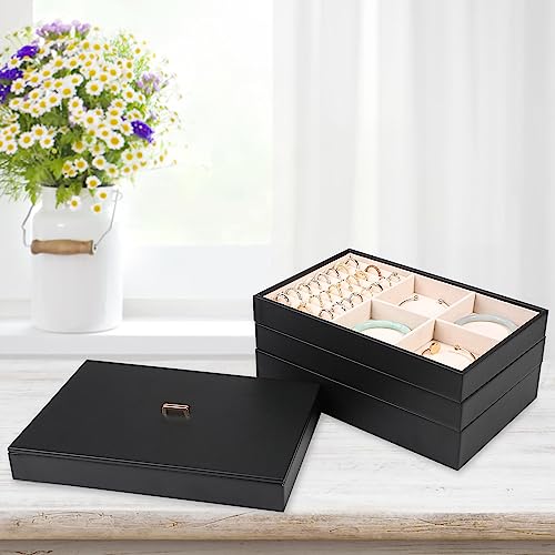 Voova Stackable Jewelry Organizer Tray with Lid, PU Leather Jewelry Storage Holder for Drawer Inserts, Jewellery Display B...