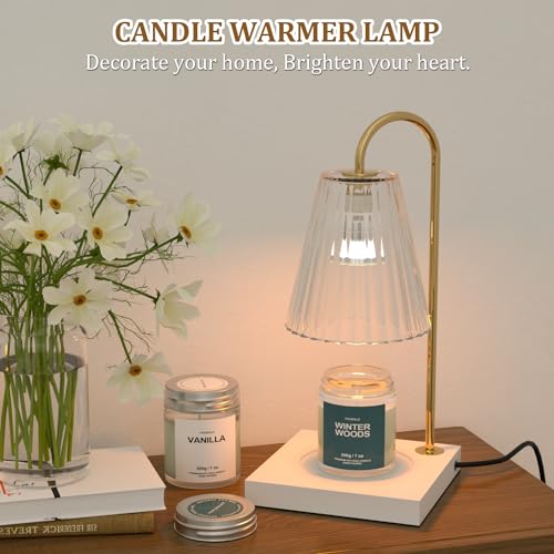 Candle Warmer Lamp with Timer & Dimmer Plus 2 Jar Scented Candles, Electric Candle Warmer Farmhouse Wood Base Wax Lamp wit...