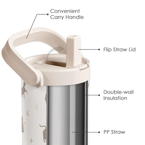SANDJEST Cat Stainless Steel Straw Lid Tumbler 30oz with Carry Handle for Women Girls Cat Lovers, Insulated Travel Coffee ...