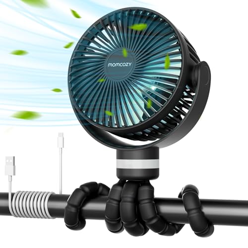 Momcozy 8000mAh Portable Stroller Fan | 27H Ultra-long Battery Life | Detachable 4 Speed 360°Rotate | 2 Modes LED Night Li...