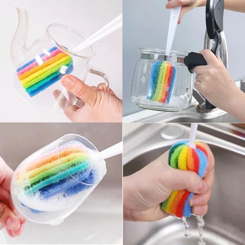 3PCS Cleaning Bottle Sponge Brush with Long Handle Scouring Pad Scrub Brushes for Kitchen Clean Glasses Mugs Cups