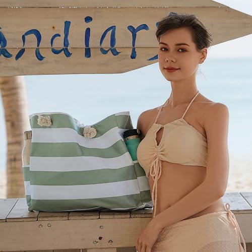 Clothirily Beach Bag for Women - Large Beach Tote Bag, Waterproof Sandproof Beach Bag with Zipper, Large Swim Pool Beach Tote