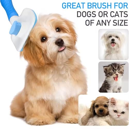Generic Pet Grooming Brush, Blue - Self Cleaning Hair Brush for Dogs and Cats, Removes Loose Undercoat, Bristles with Mass...