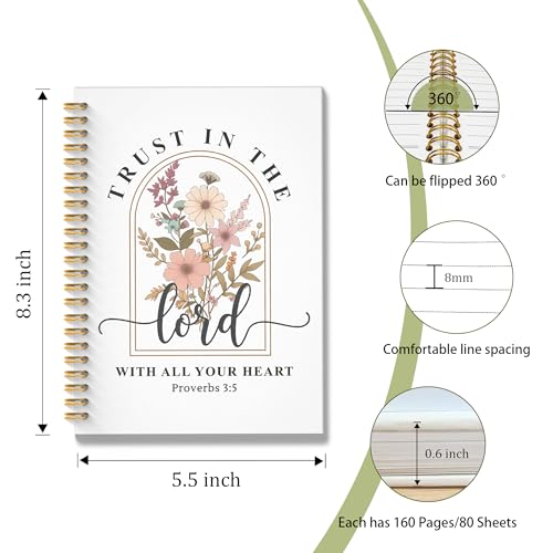ROXMART Christian Floral Spiral Notebook, Proverbs 3:5 Bible Journal, Christian Gifts for Women, Trust in the Lord with Al...