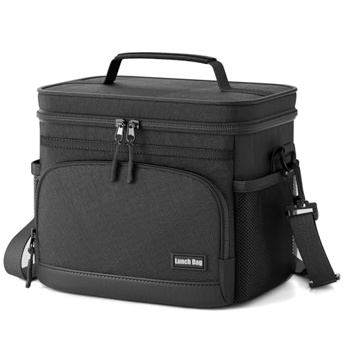 Seeseven Insulated Lunch Bag for Women & Men, Soft Cooler Tote for Work, Office, Travel, Picnic - Black, 9L