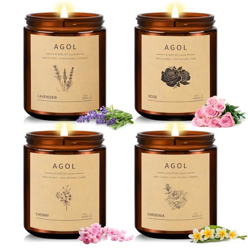 4 Pack Scented Candles for Home, 36 Oz 200 Hours Burn, Luxury Amber Jar Natural Soy Candles, Aromatherapy Candles Set, Can...