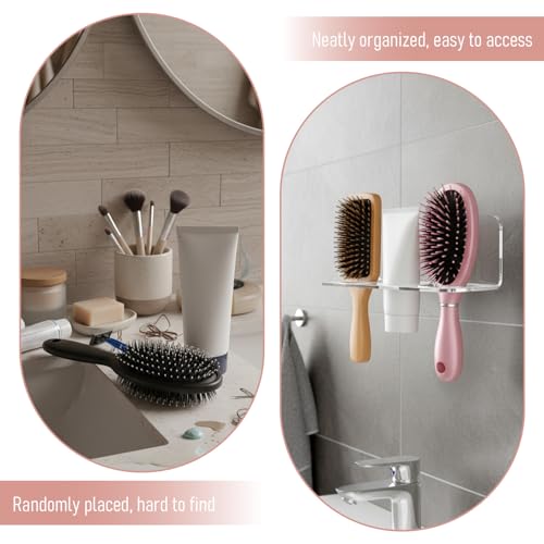 2 Pcs Acrylic Hair Brush Holder with 3 Holes Adhesive Bathroom Hair Tool Organizer Wall Mount for Curling Wands Straighten...