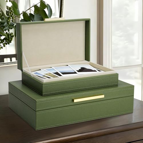 Kesiya Decorative Storage Boxes with Lids, Set of 2 PU Leather Memory Box for Keepsakes, Beautiful Large Decorative Box fo...