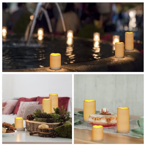 Flameless Candles 4" 5" 6" Set of 3 Ivory Outdoor Indoor Pillars 3" Diameter Battery Operated Flickering Candles Include 1...