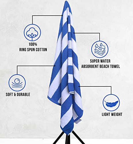 Utopia Towels Pack of 4 Cabana Beach Towels, Oversized 30 x 60 Inches Cotton Beach Towel Set, Smooth Ring Spun Texture for...