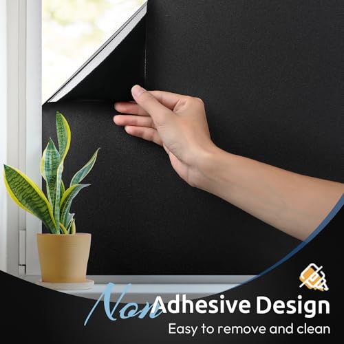 rabbitgoo Blackout Window Film, Sun Heat Blocking Privacy Cover for Glass, Removable Opaque Room Darkening Dark Black Out ...