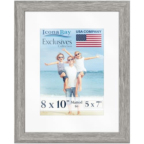 Icona Bay - 8x10 Alder Gray Picture Frame with Mat - Sturdy Wood Composite Photo Frame with Removable 5 x 7 Mat - Sleek De...