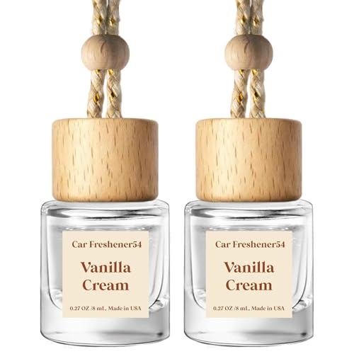 C Classy Hanging Car Air Freshener 2 Pack, Vanilla Cream Essential Oil Diffuser, Long-Lasting Fragrance, Cute Glass Bottle...