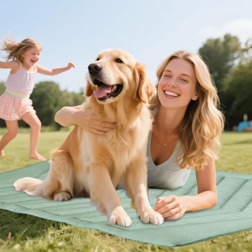 UIQELYS Cooling Mat for Dogs Ice Green, 150x102cm No Gel, Cool Fabric Top & Velvet Back Giant Pet Blanket, Washable, Pet C...