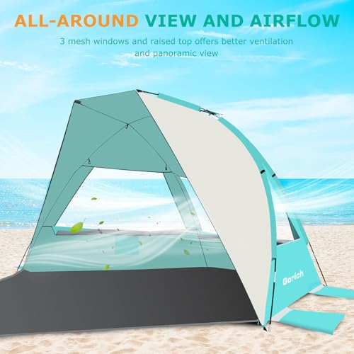 Gorich Portable Beach Tent for 3/4-5/6-7 Person with UPF 50+ UV Protection, Lightweight & Foldable Sun Shelter with 5 Sand...
