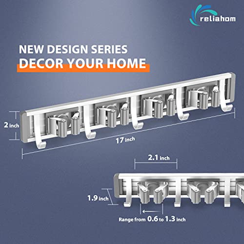 reliahom Adjustable Broom Holder Wall Mount, Mop Storage Tool Racks, Broom Hanger Tool Organizer for Garage, Kitchen, Gard...