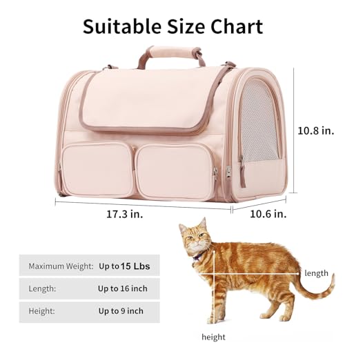 FUKUMARU Cat Carrier, 4 Mesh Windows Small Dog Carrier, 4 Storage Pockets Cat Travel Bag, Under 15 lb Airline Approved Pet...
